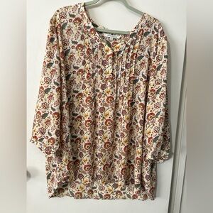 Plus Size Rose & Olive Multicolor Floral BlouseW/Pin Pleats down Front Size 3X